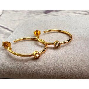 Marrin Costello Hoop Earrings 14K Gold Plated White Topaz Stones Curateur NWT